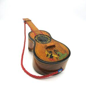 Guitar Shaped Musical Jewelry Box Works Hand Painted Wood Y Viva España